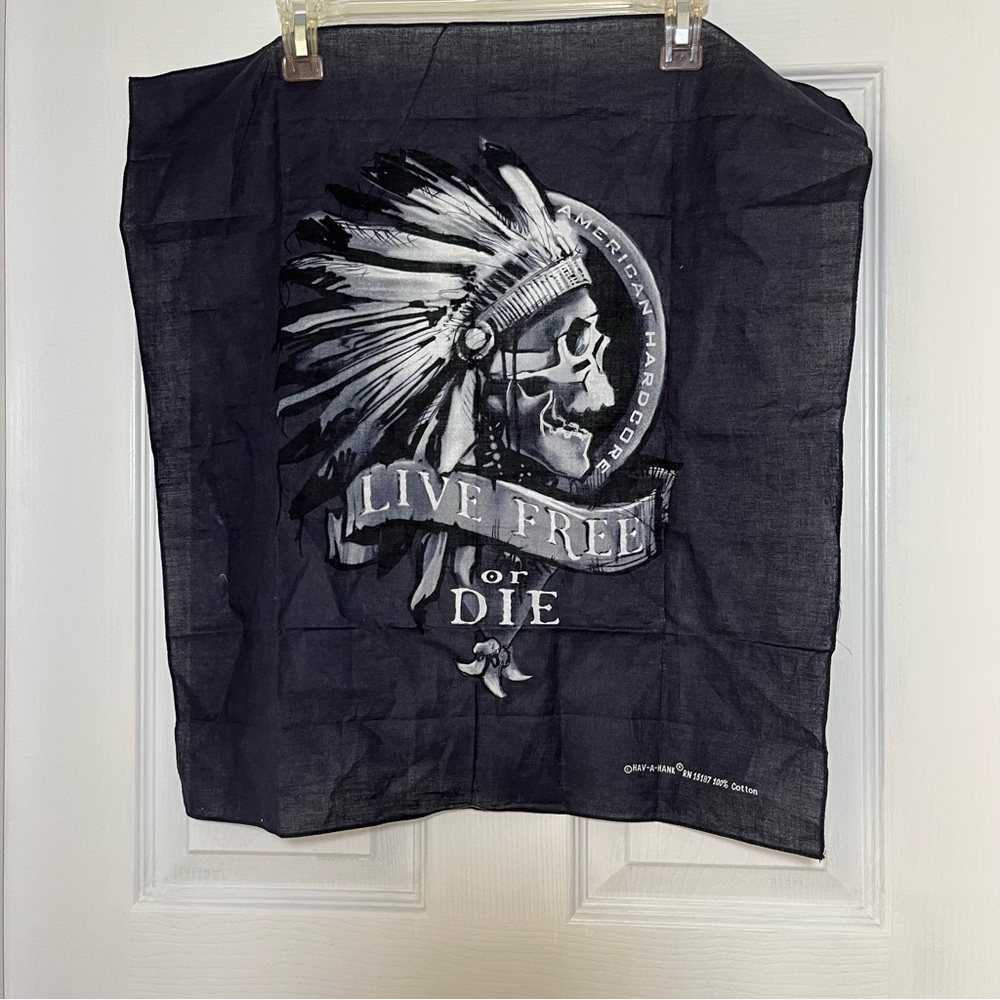 Hav A Hank LIVE FREE OR DIE American Hardcore Black Skull Bandana